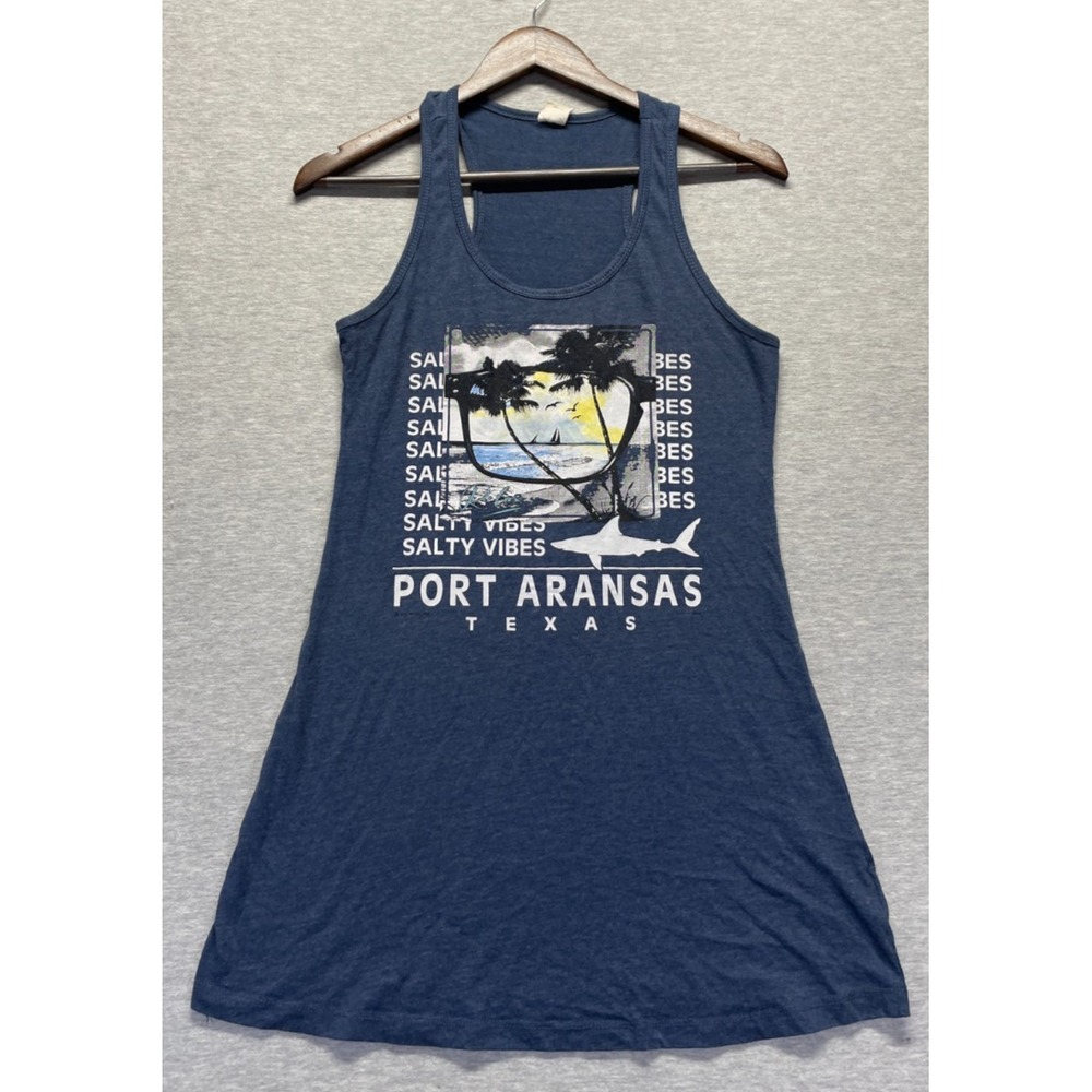 Kiwi & Punch Port Aransas Tank Dress Womens Small Blue Salty Vibes Texas Graphic